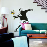 Banksy Flower Throw Wall Vinyl Sticker - Thrower Art Gift Decal - Decords