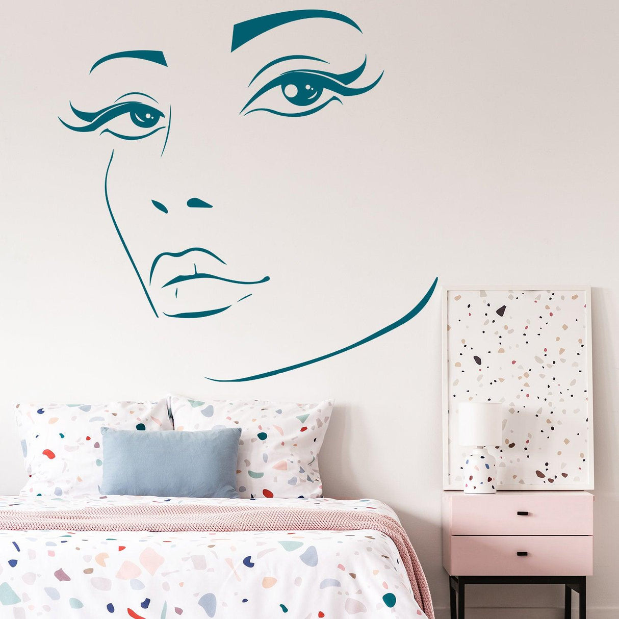 Woman Face Black Wall Vinyl Sticker - Salon Girl Happy Women Eye Window Beauty Art Decal - Decords