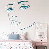 Woman Face Black Wall Vinyl Sticker - Salon Girl Happy Women Eye Window Beauty Art Decal - Decords