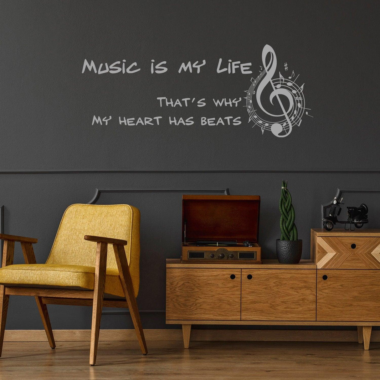 Music Is My Life Wall Sticker - Note Quote Gift Decor Art Vinyl Decal - Decords