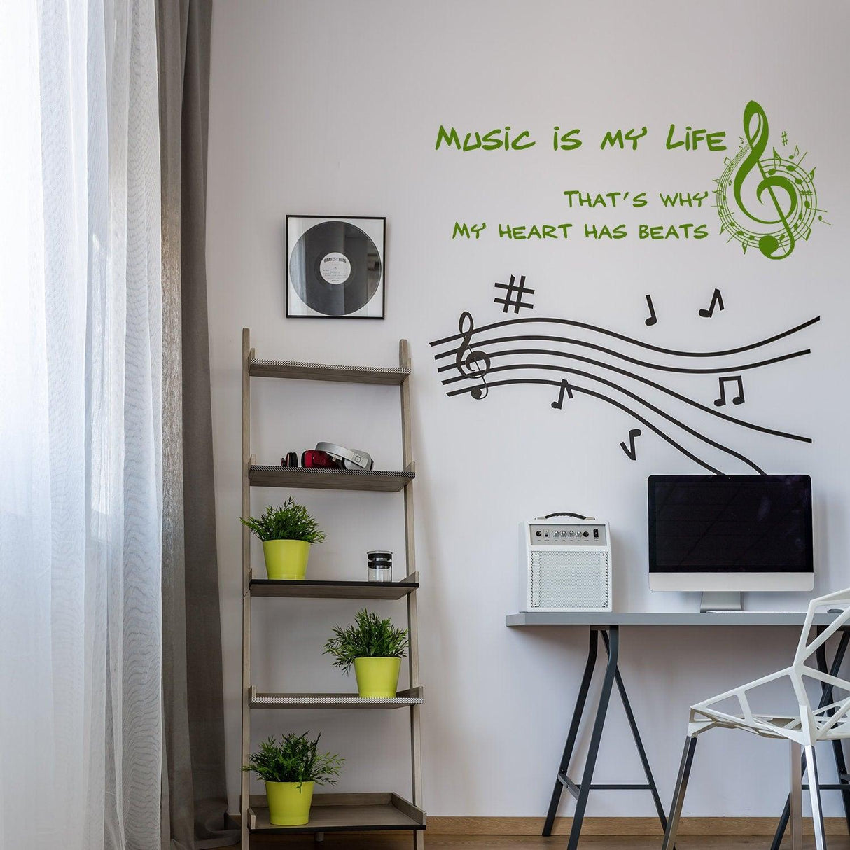 Music Is My Life Wall Sticker - Note Quote Gift Decor Art Vinyl Decal - Decords