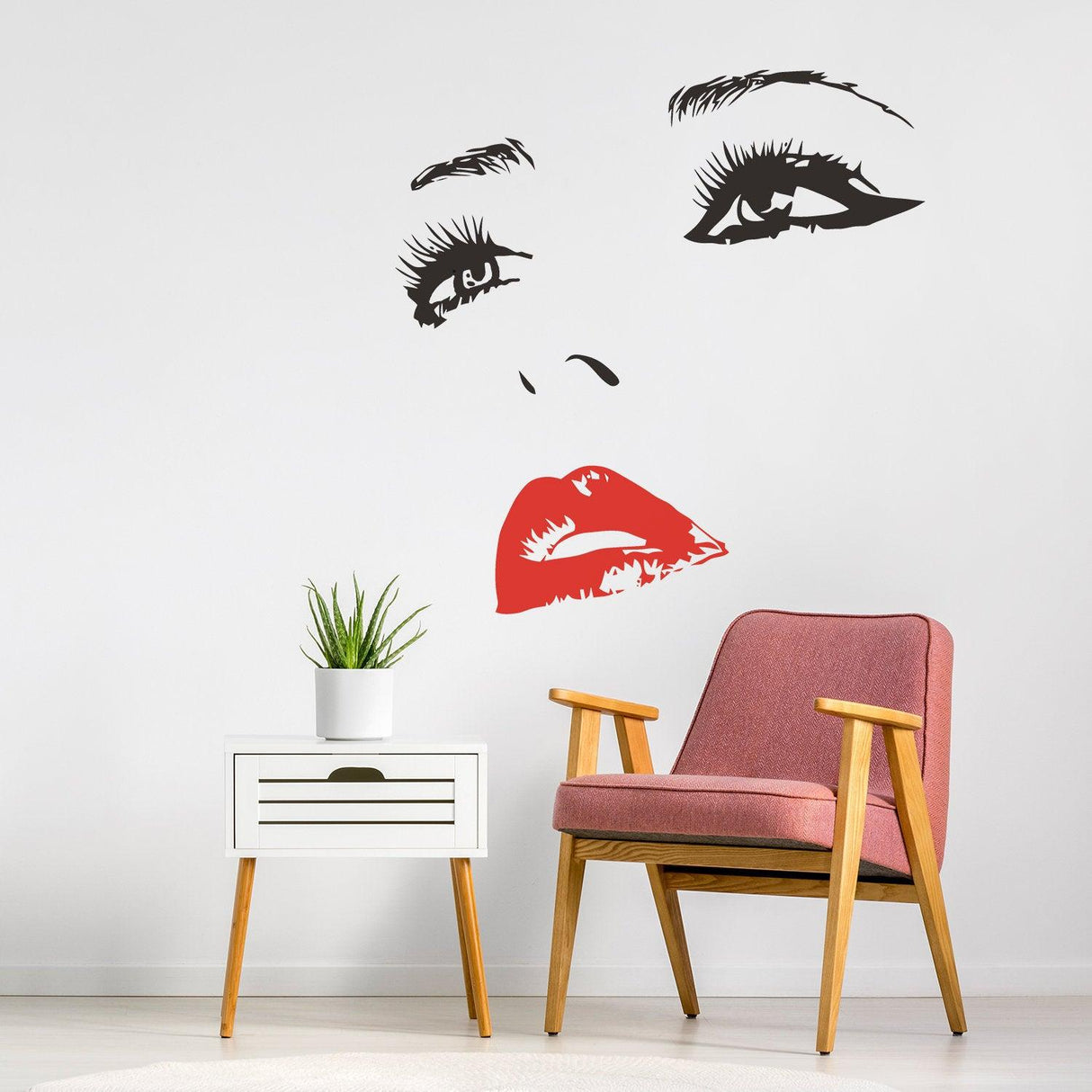 Woman Face Black Wall Vinyl Sticker - Salon Girl Happy Women Eye Window Beauty Art Decal - Decords