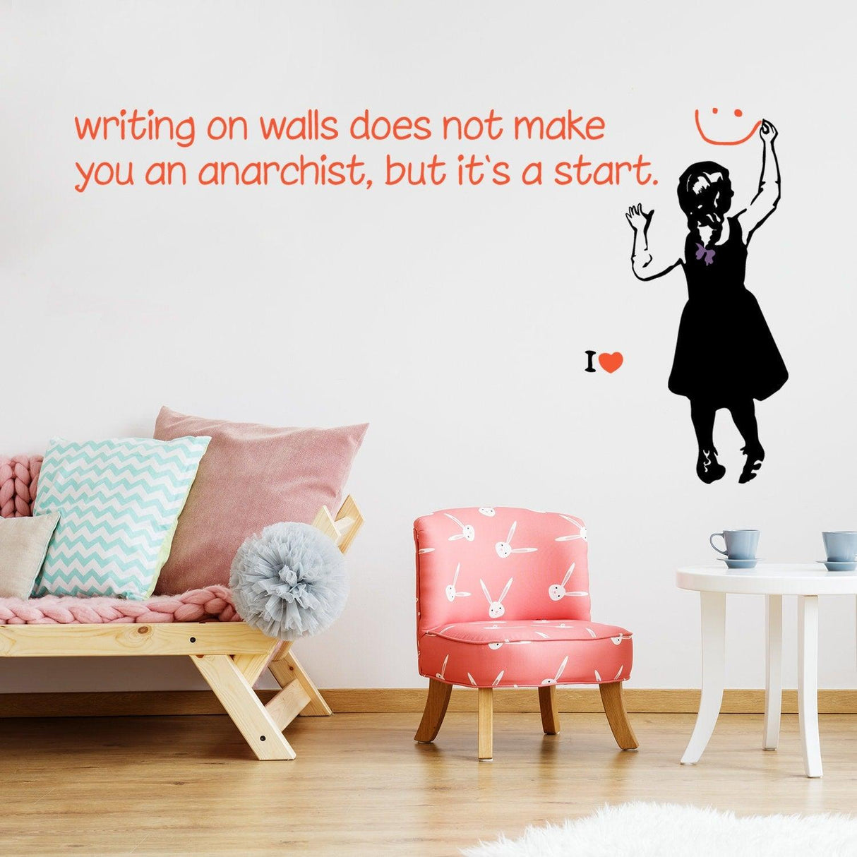 Banksy Girl Wall Sticker - Magical Daisy Decal - Decords