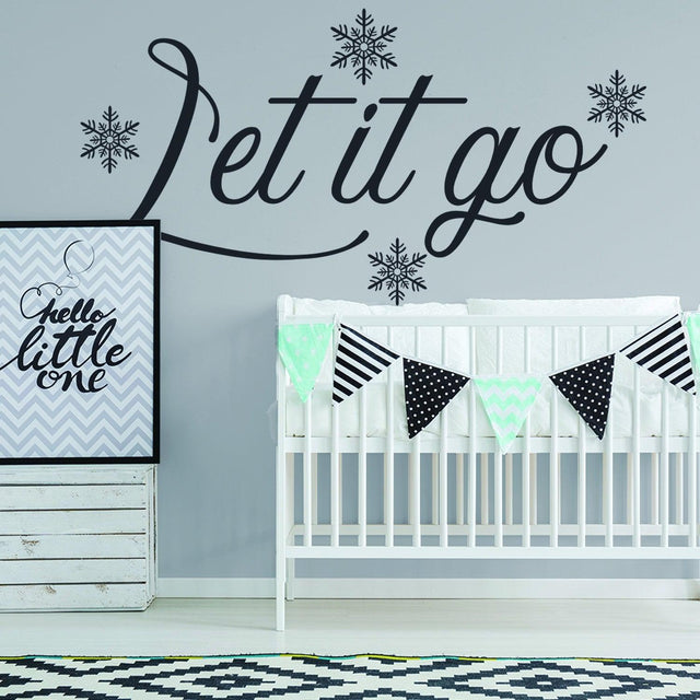 Let It Go Quote Wall Sticker - Positive Sayings Snowflakes God Family Time Decal - Decords