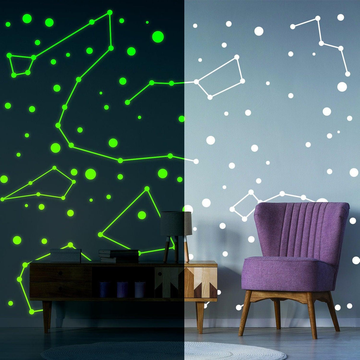 225x Glow In Dark Zodiac Star Wall Sticker - Nursery Ceiling Glowing Vinyl Luminous Decor Decal - Decords