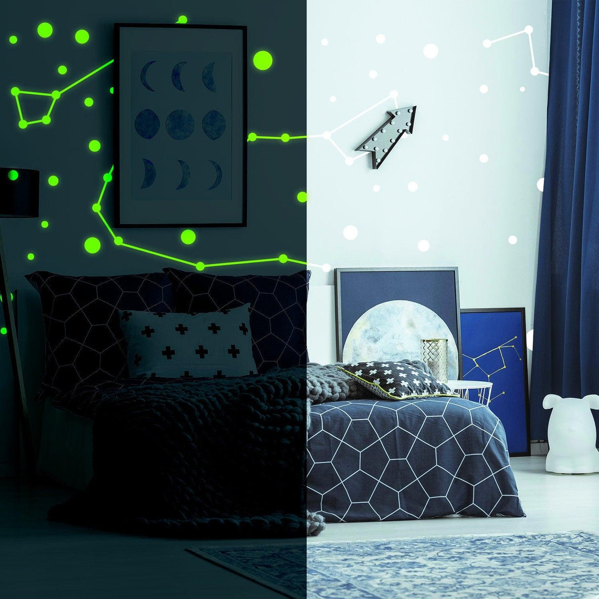 225x Glow In Dark Zodiac Star Wall Sticker - Nursery Ceiling Glowing Vinyl Luminous Decor Decal - Decords