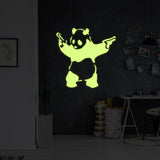 Glow In Dark Banksy Panda With Shooting Guns Wall Sticker - Night Glowing Graffiti Gun Bear Vinyl Decal - Decords