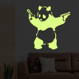 Glow In Dark Banksy Panda With Shooting Guns Wall Sticker - Night Glowing Graffiti Gun Bear Vinyl Decal - Decords