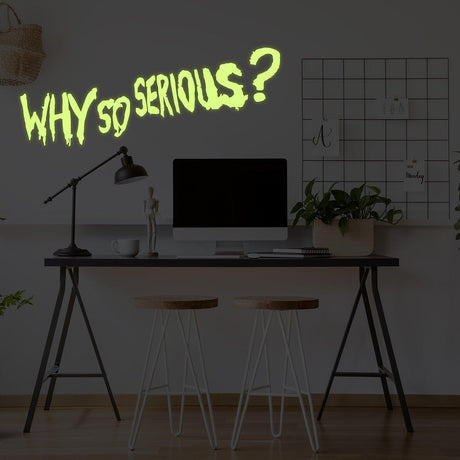 Why So Serious Joker Glow In Dark Wall Vinyl Sticker - Night Glowing Evil Villain Quote Decal - Decords