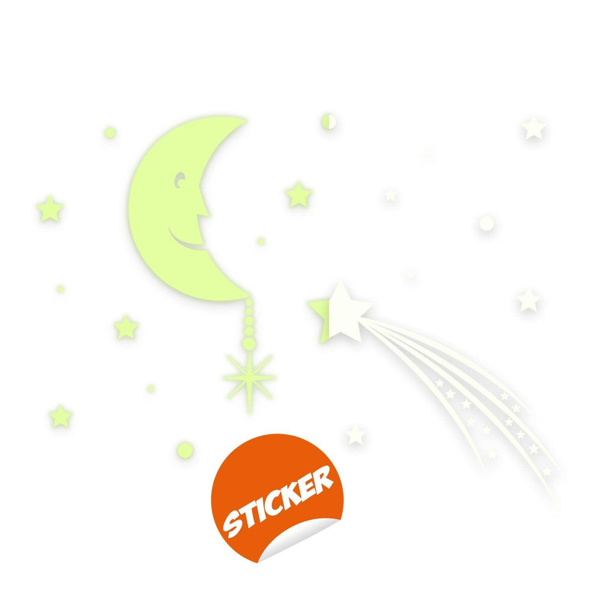 Glowing Moon with Stars Sky Sticker - Glow in the Dark Falling Star Decor Decals - Decords