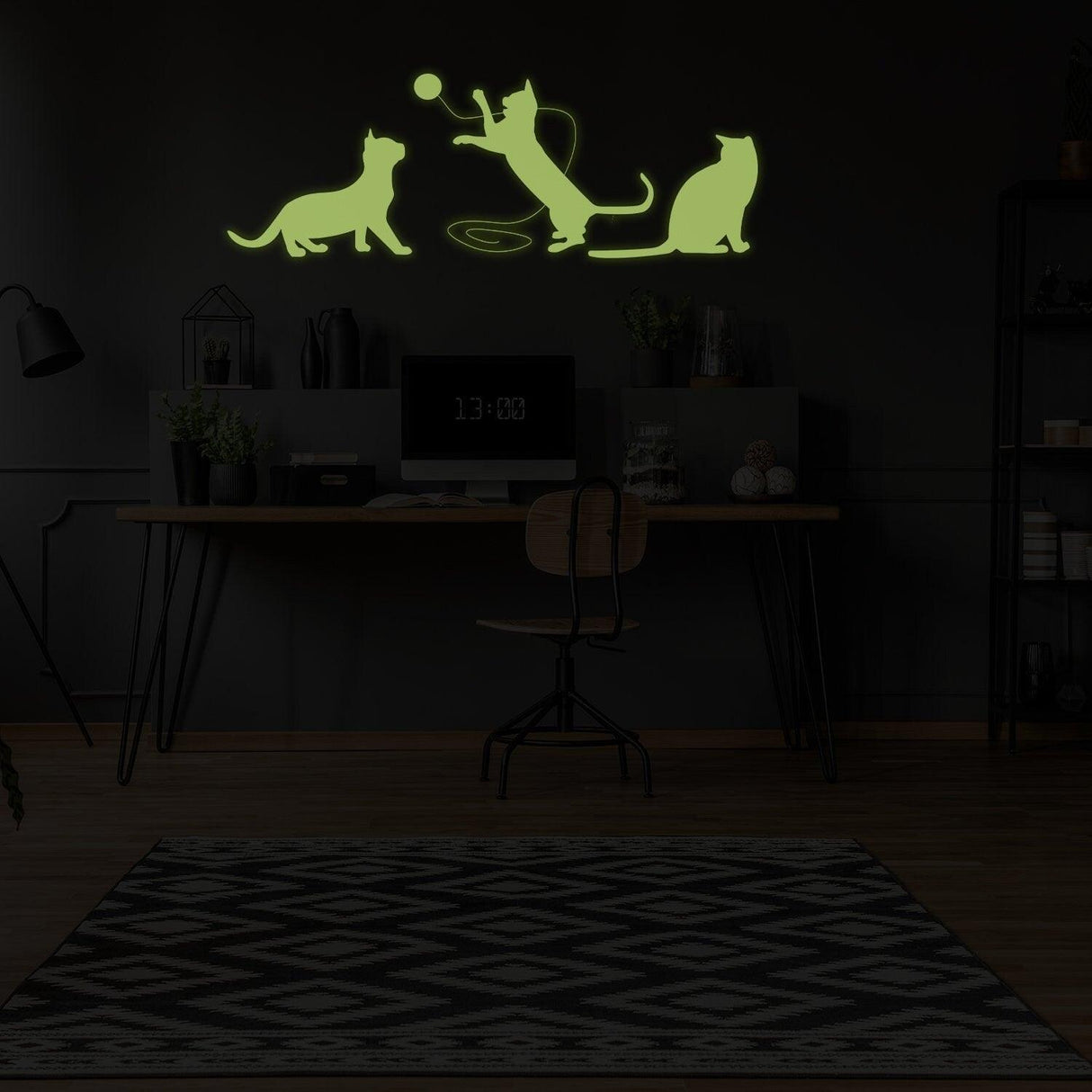 Glow In Dark Big Cat Wall Sticker - Furry Kitten Cute Kitty Vinyl Pet Silhouette Decal - Decords