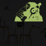 Banksy Glowing Vinyl Wall Decal Monkey With Headphones - Glow in Dark Chimp Listening to Music Earphones - Decords