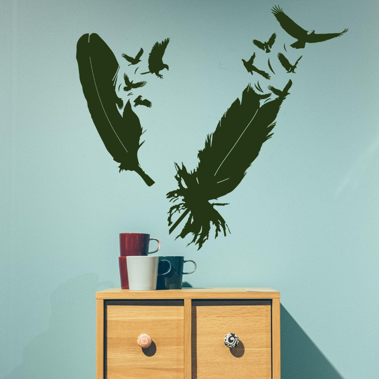 Bird Feather Wall Vinyl Sticker - Eagle Decor Flying Home Art Magic Nib Decal - Decords