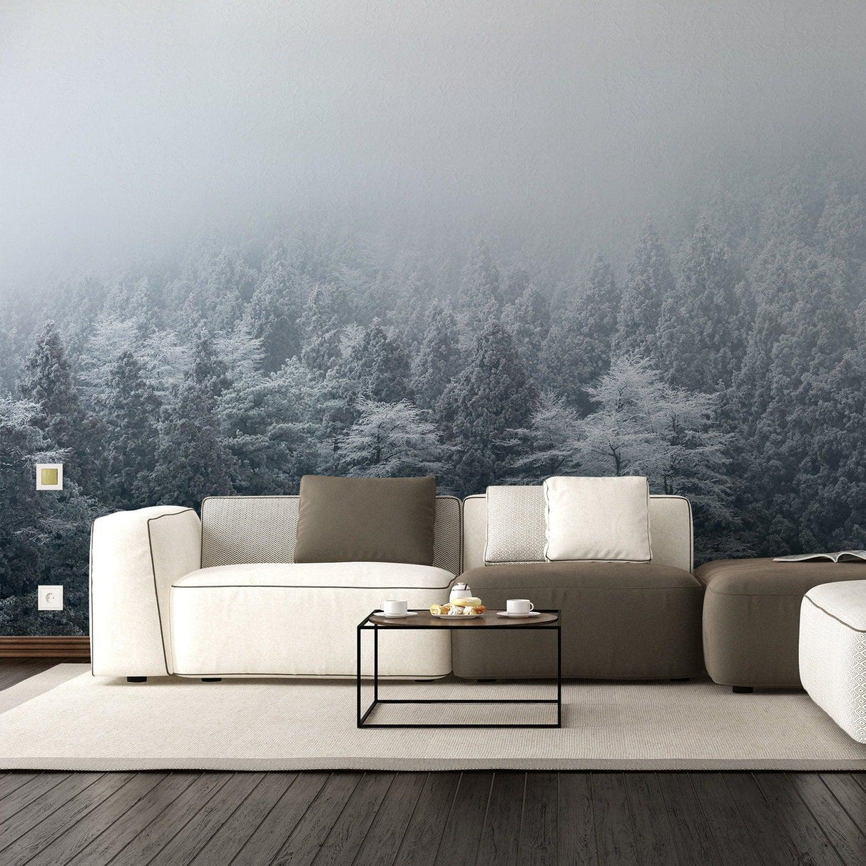 Foggy Forest Wallpaper Sticker Mural - Mountain Tree Fog Removable Wall Paper Art Decal - Decords