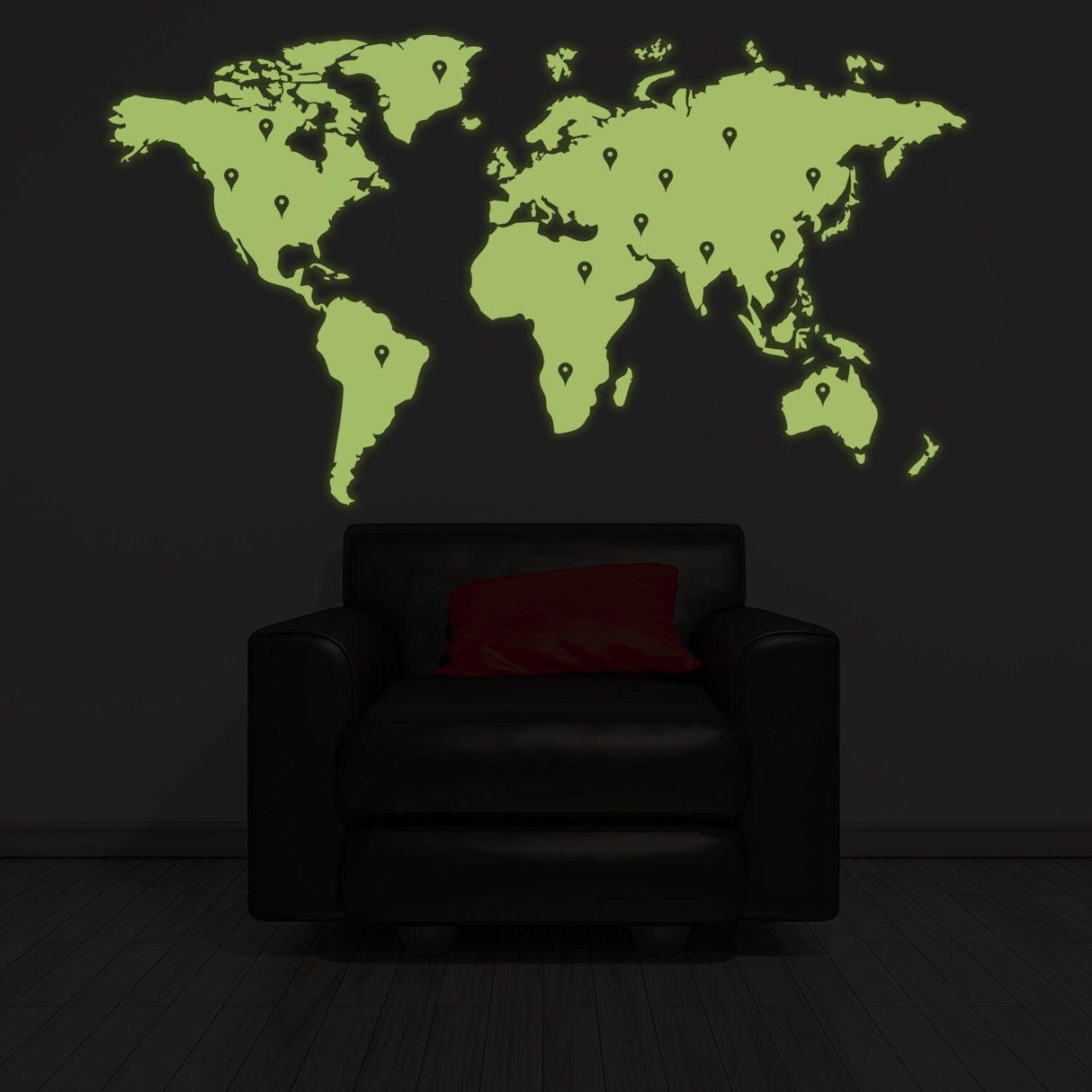 Glow In Dark World Map Vinyl Sticker - Night Glowing Wall Art Vinyl Of The Decor Decal Label - Decords