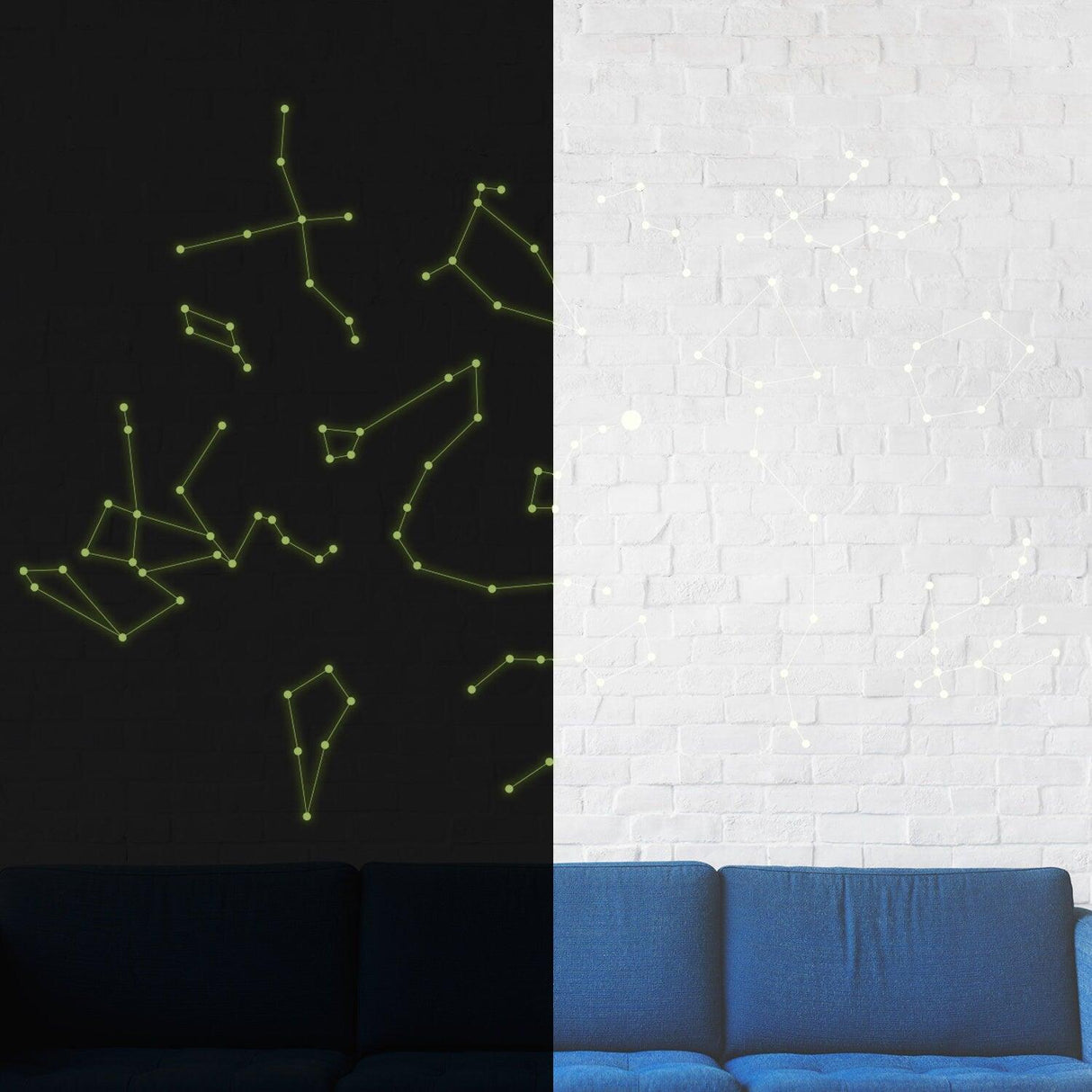 Glowing Vinyl Ceiling Decal Star Map with Lines - Glow in the Dark Constellations Sticker - Decords