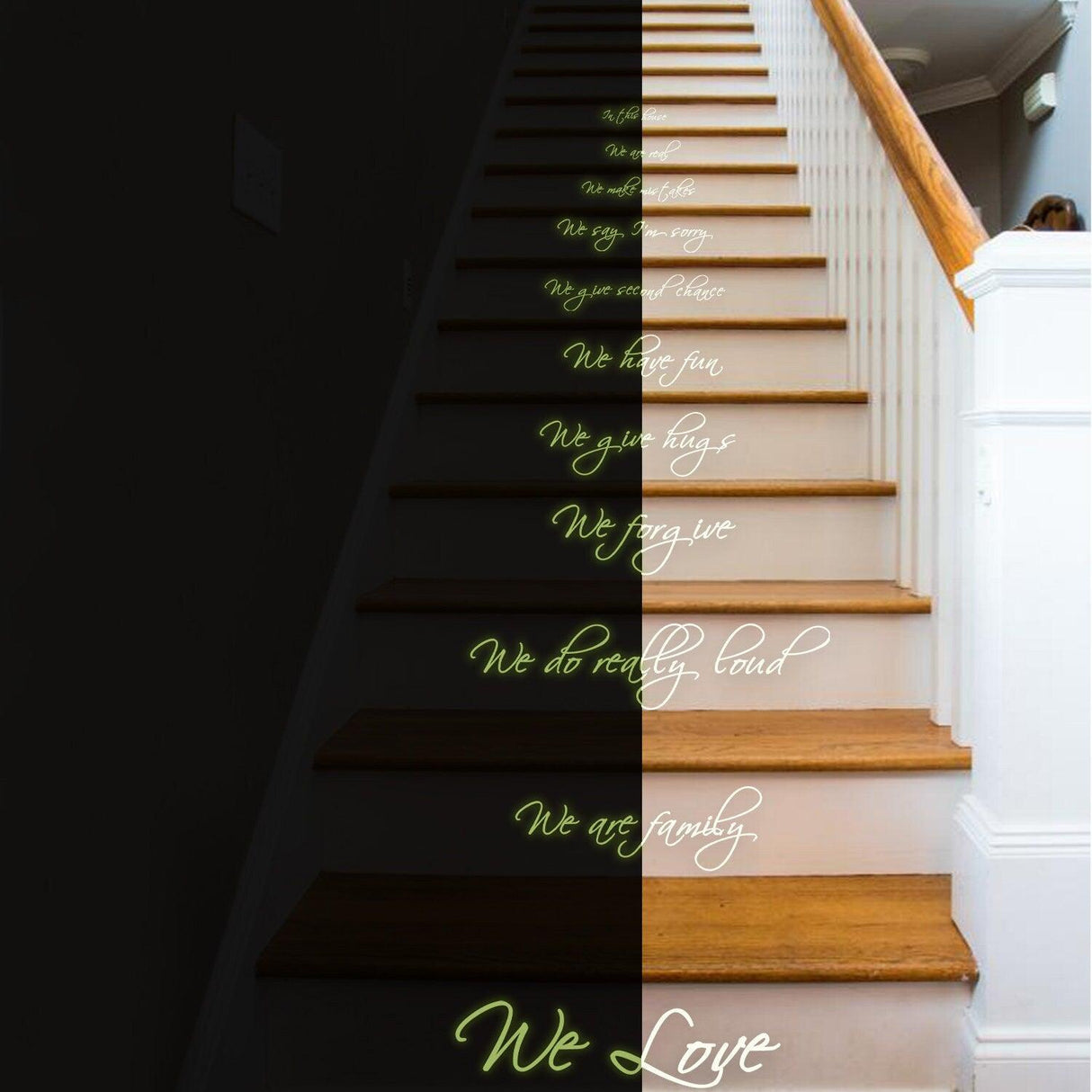 In This House Family  Glow In Dark Quote Stair Sticker - Night Glowing We Do And Home Rule Vinyl Decal - Decords