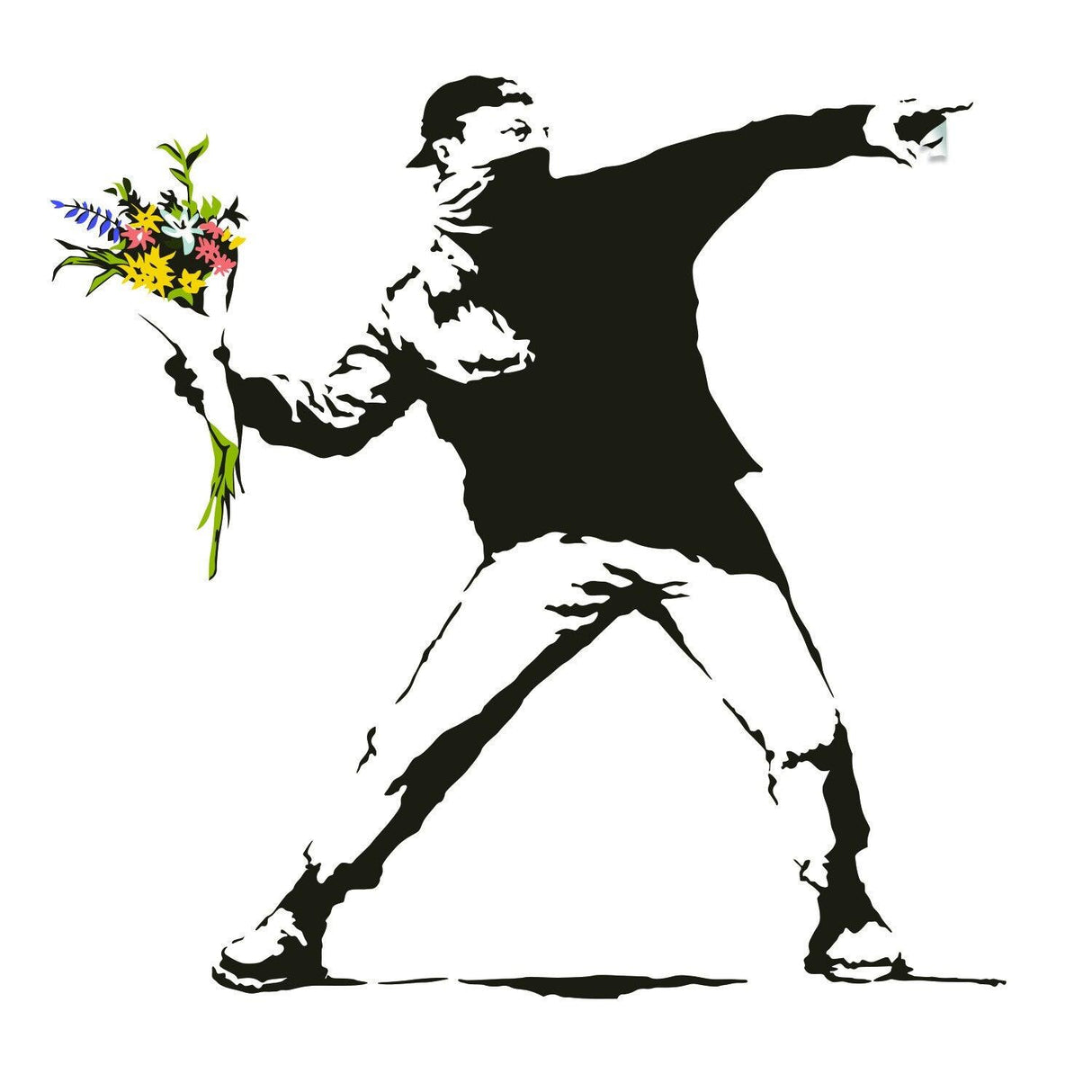 Banksy Flower Throw Wall Vinyl Sticker - Thrower Art Gift Decal - Decords