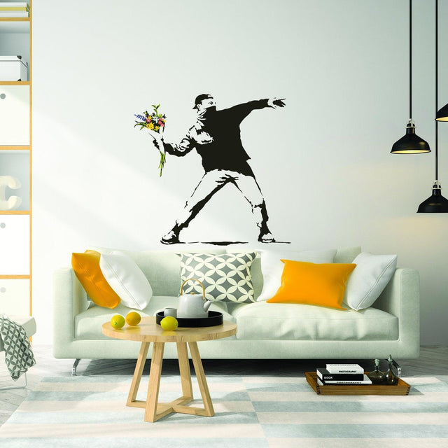 Banksy Flower Throw Wall Vinyl Sticker - Thrower Art Gift Decal - Decords