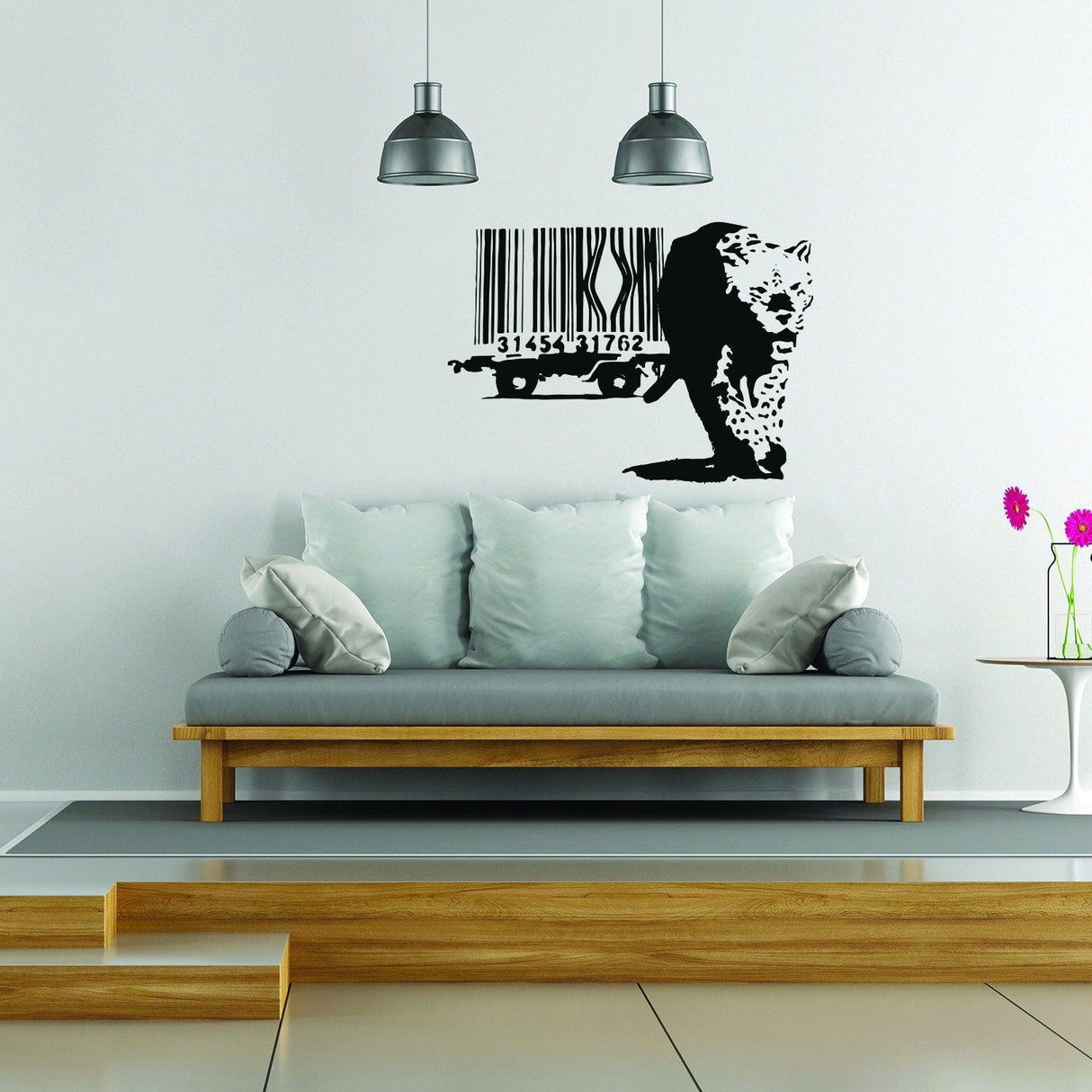 Banksy Leopard Barcode Wall Sticker - Art  Home Decor Diy Bar Code Mural Decal - Decords