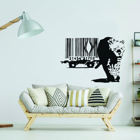 Banksy Leopard Barcode Wall Sticker - Art  Home Decor Diy Bar Code Mural Decal - Decords