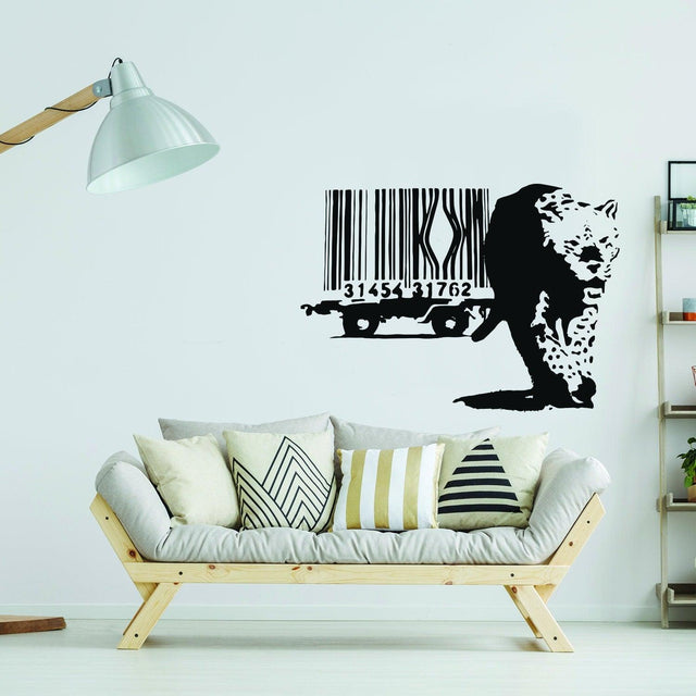 Banksy Leopard Barcode Wall Sticker - Art  Home Decor Diy Bar Code Mural Decal - Decords