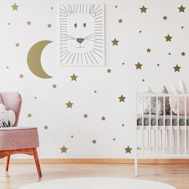 115x Star Wall Stickers - Baby Shower Moon Set Decorative Vinyl Decal - Decords