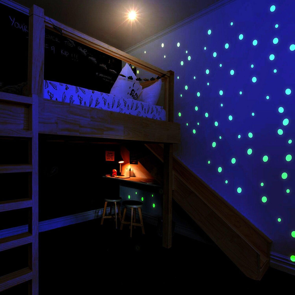 257x Glow In The Dark Circle Stars Wall Stickers - The Ceiling Round Ring And Moon Glowing Decal - Decords