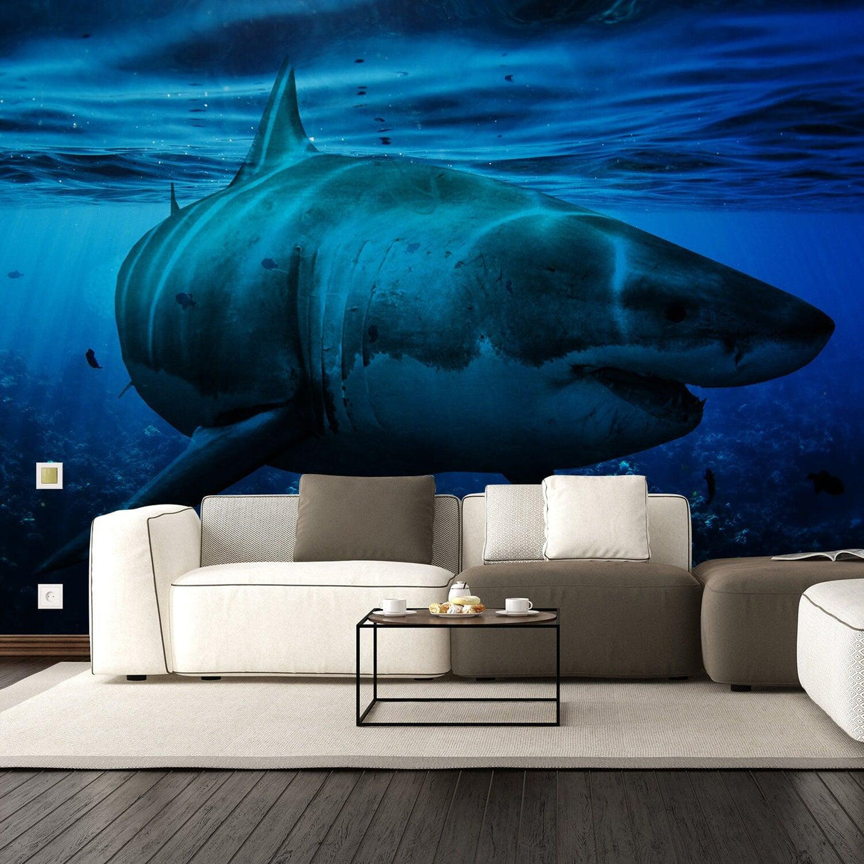 Ocean Shark Wallpaper Art Decal - Underwater 3d Decor Wall Paper Removable Sticker - Decords