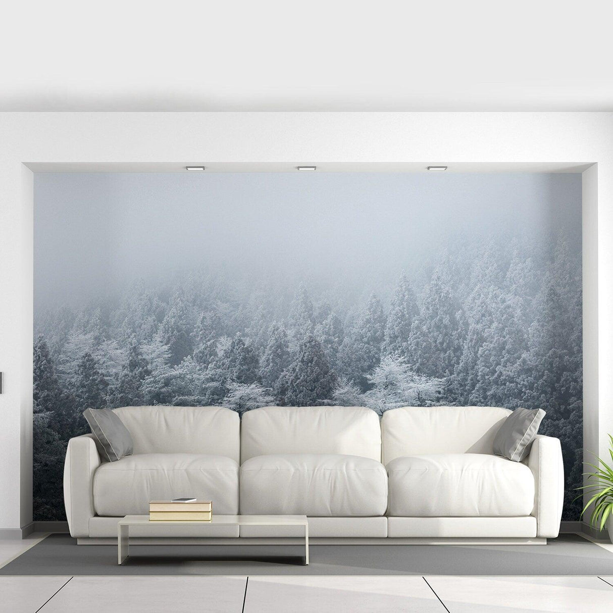 Foggy Forest Wallpaper Sticker Mural - Mountain Tree Fog Removable Wall Paper Art Decal - Decords