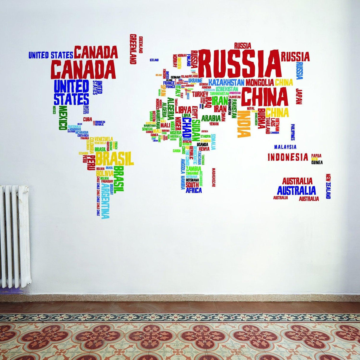 World Map Vinyl Wall Sticker - Country Name Word Kid Large Art Decor Decal - Decords