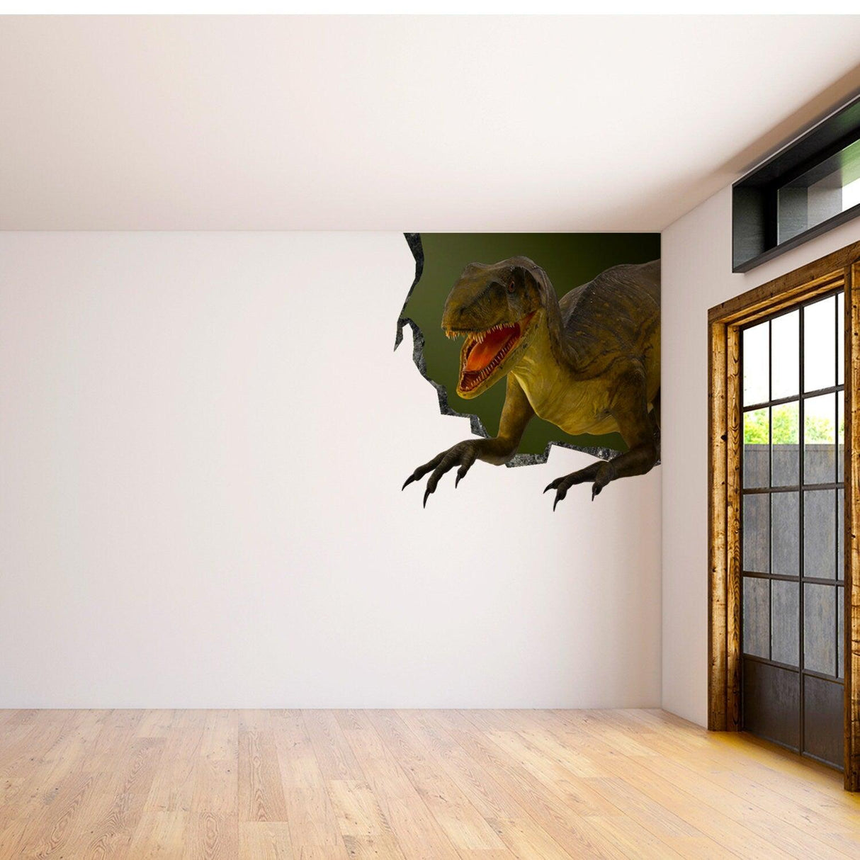 3d Dinosaurus Art Animal Hole In Wall Sticker - Vinyl Decor Broken Illusion Peel And Stick Decal - Decords