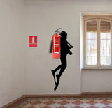 Scuba Diver Wall Sticker - Fire Extinguisher Deep Dive Silhouette Vinyl Gift Decal - Decords