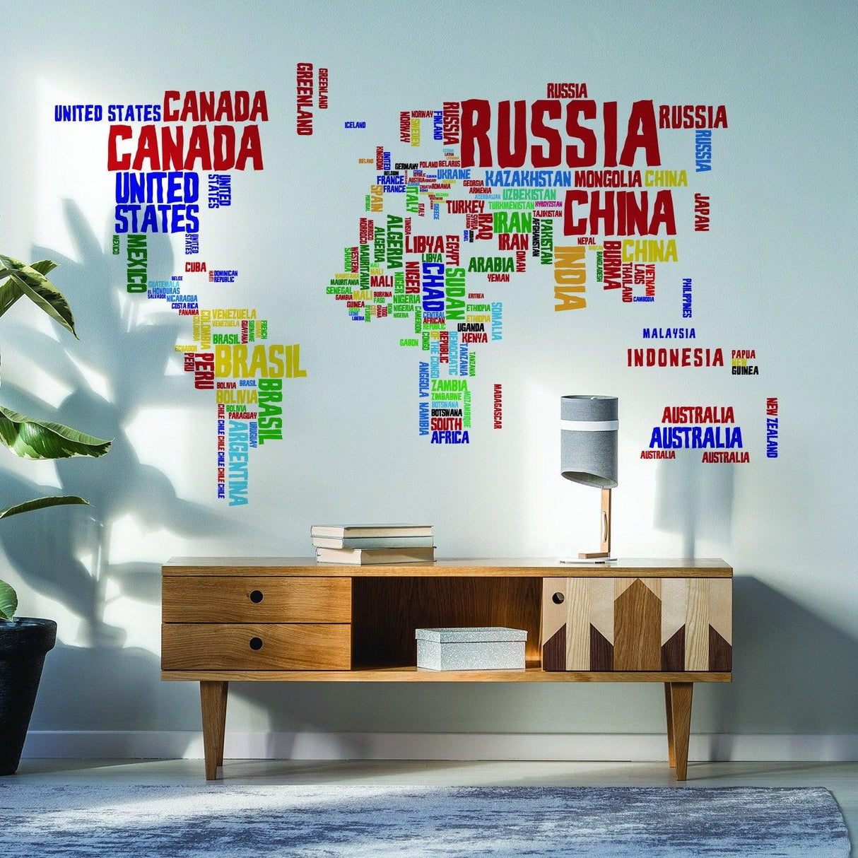 World Map Vinyl Wall Sticker - Country Name Word Kid Large Art Decor Decal - Decords