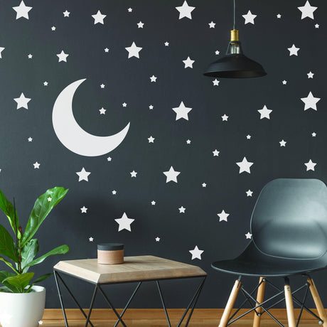 220x White Stars Wall Stickers - Moon Decor Vinyl Decals For Boy Girl Baby Nursery Kid Room - Decords