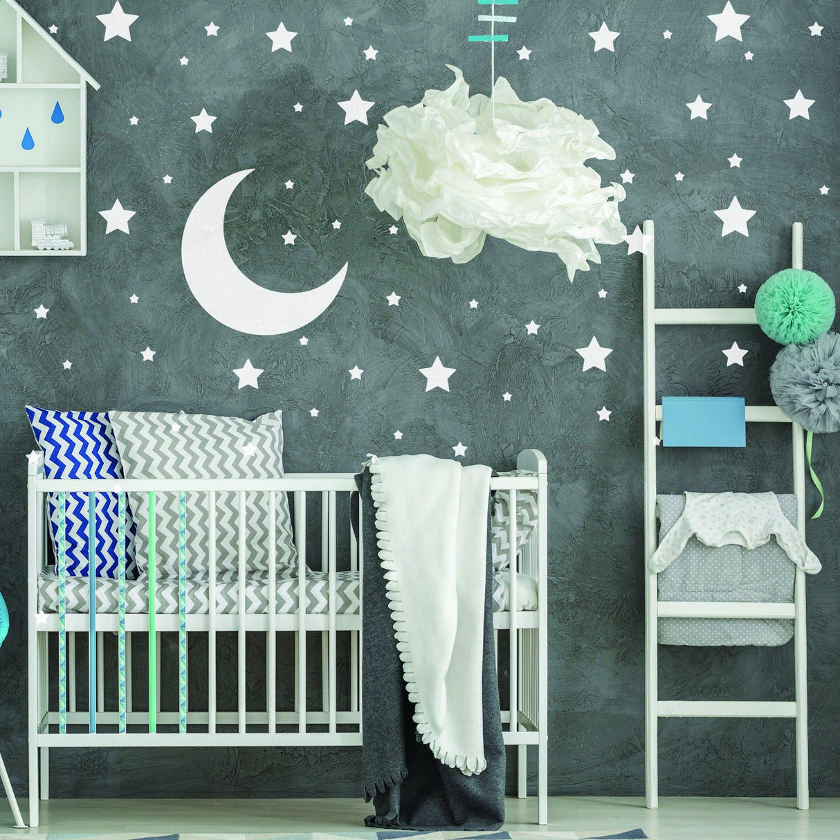 220x White Stars Wall Stickers - Moon Decor Vinyl Decals For Boy Girl Baby Nursery Kid Room - Decords