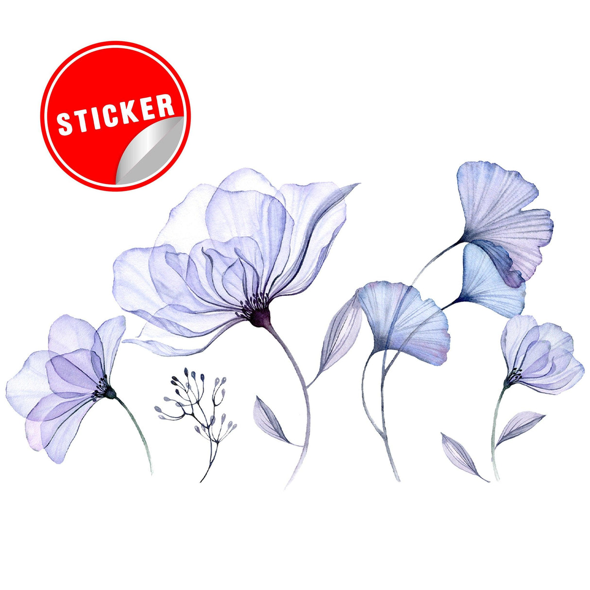 Floral Wall Vinyl Sticker Mural - 3d Blue Flowers Stick Peel Living Room Decor Decal - Decords