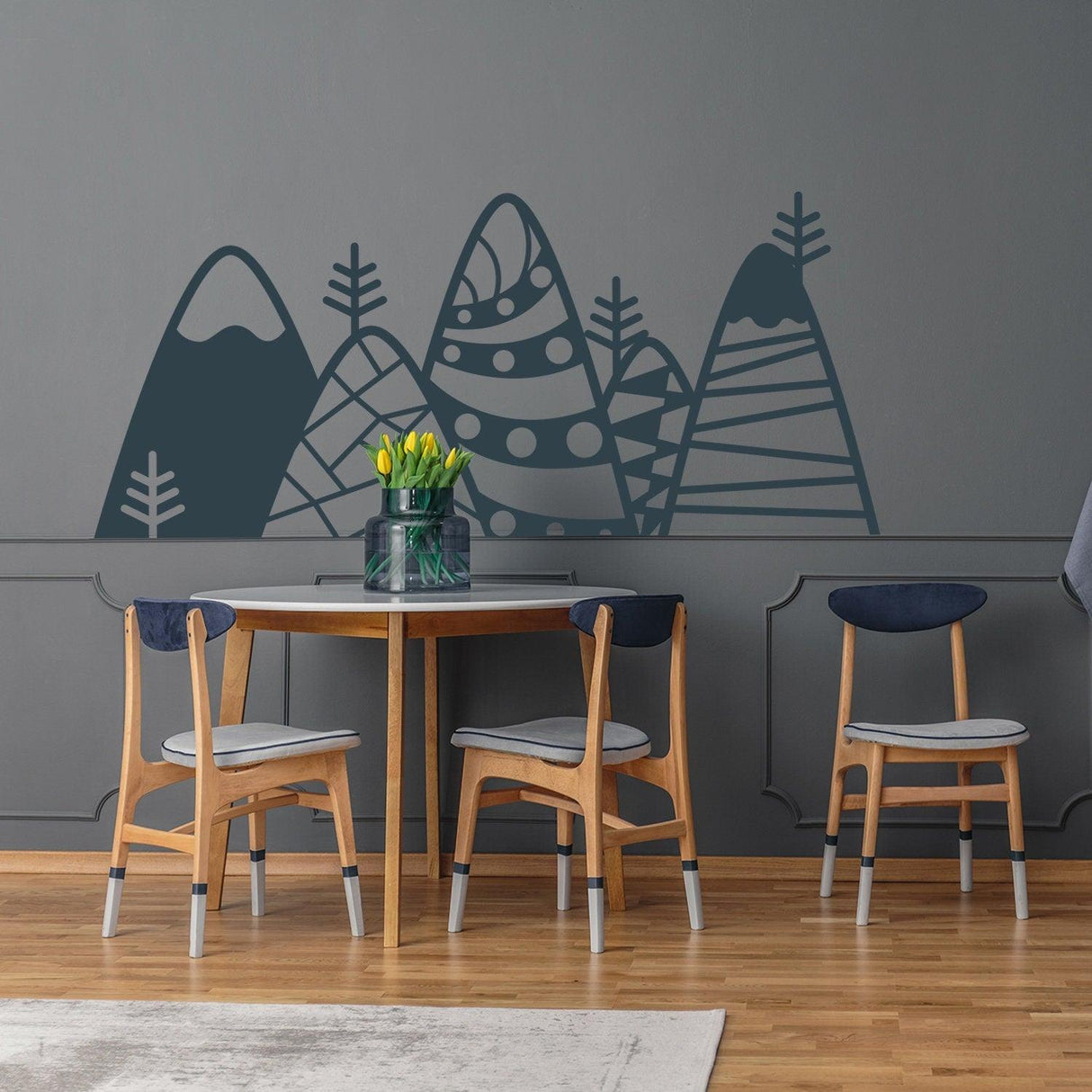 Patterned Mountain Wall Decor Decal - Kid Room Art Vinyl Home Black Sticker - Decords