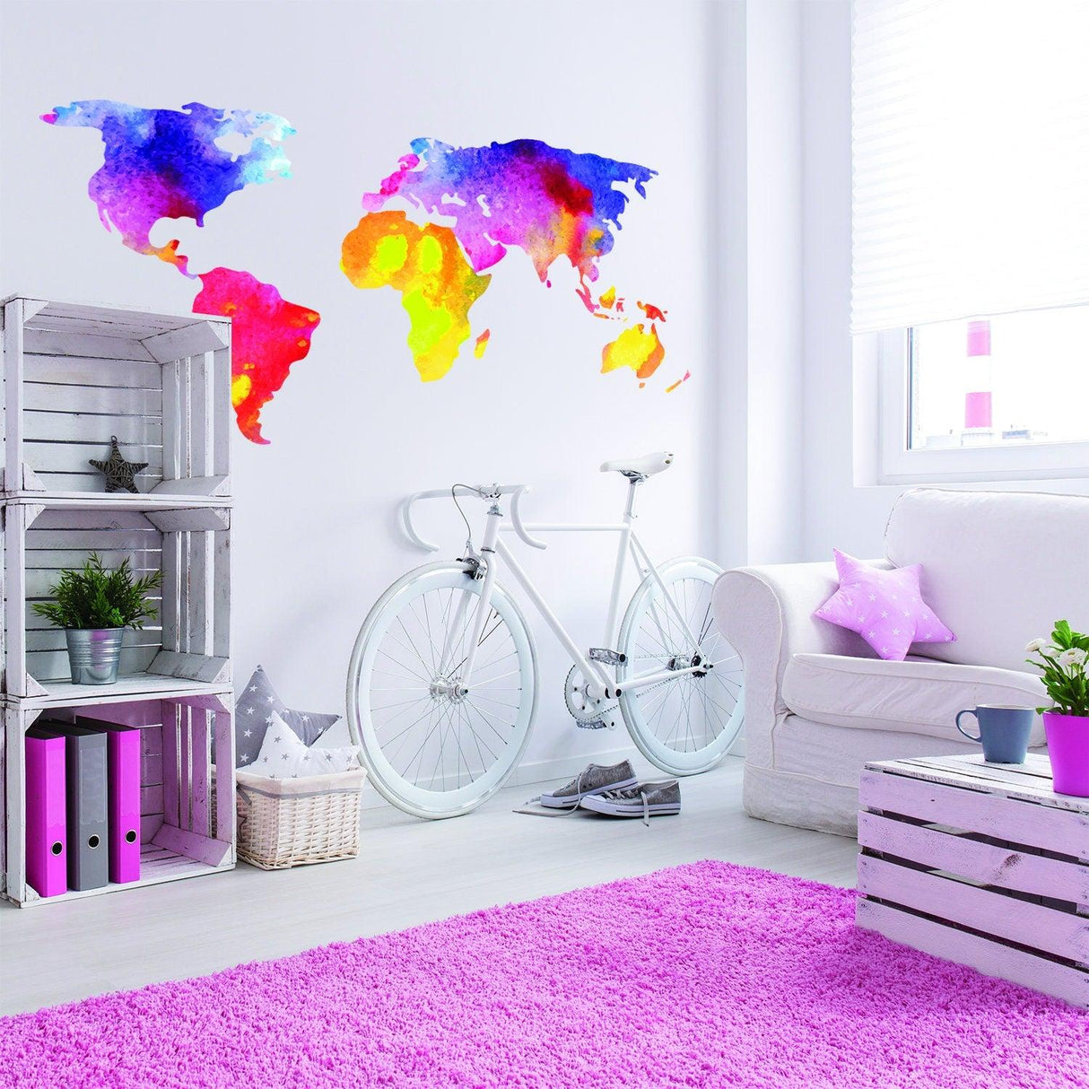 World Map Wall Decal - Sticker For Bedroom Playroom Boys Room Mural Decor - Decords