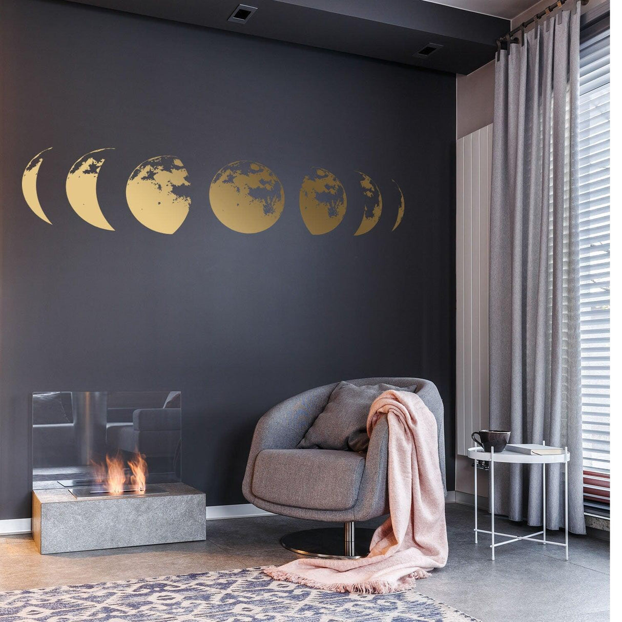 Moon Phases Wall Decor Decal - Gold Home Art Living Room Bedroom Sticker Decoration - Decords