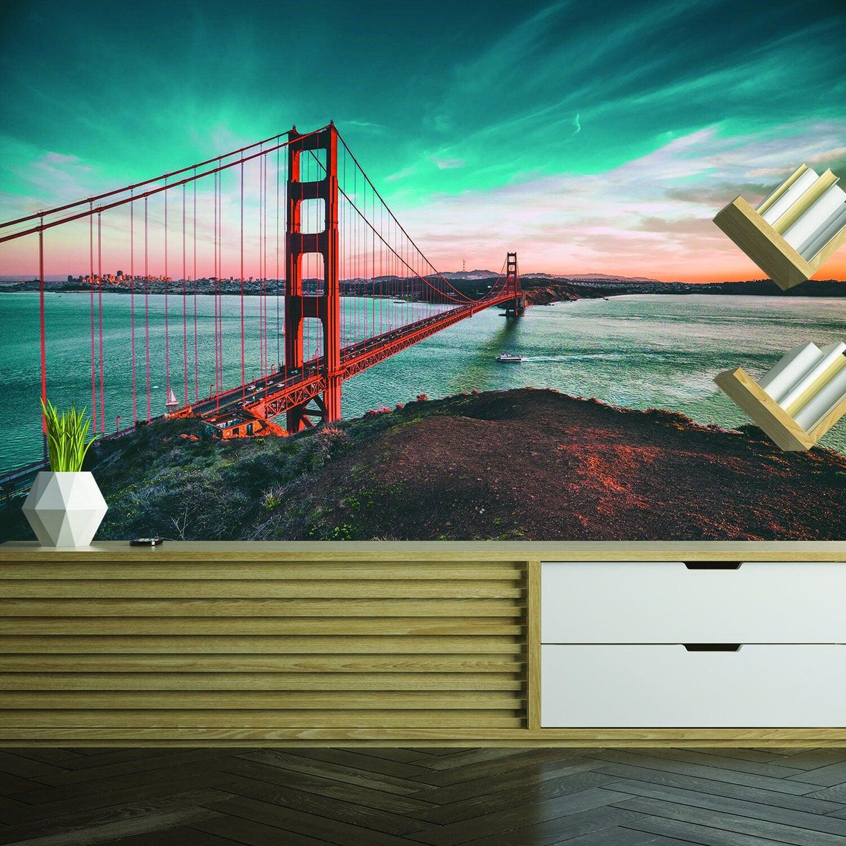 California Golden Gate Bridge Wallpaper Sticker - Wall Cover Art San Francisco Vinyl Print Room Decal - Decords