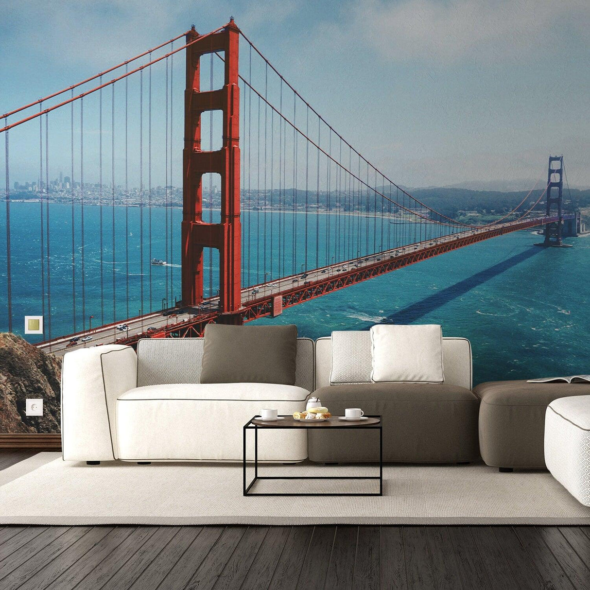 California Golden Gate Bridge Wallpaper Sticker - Wall Cover Art San Francisco Vinyl Print Room Decal - Decords