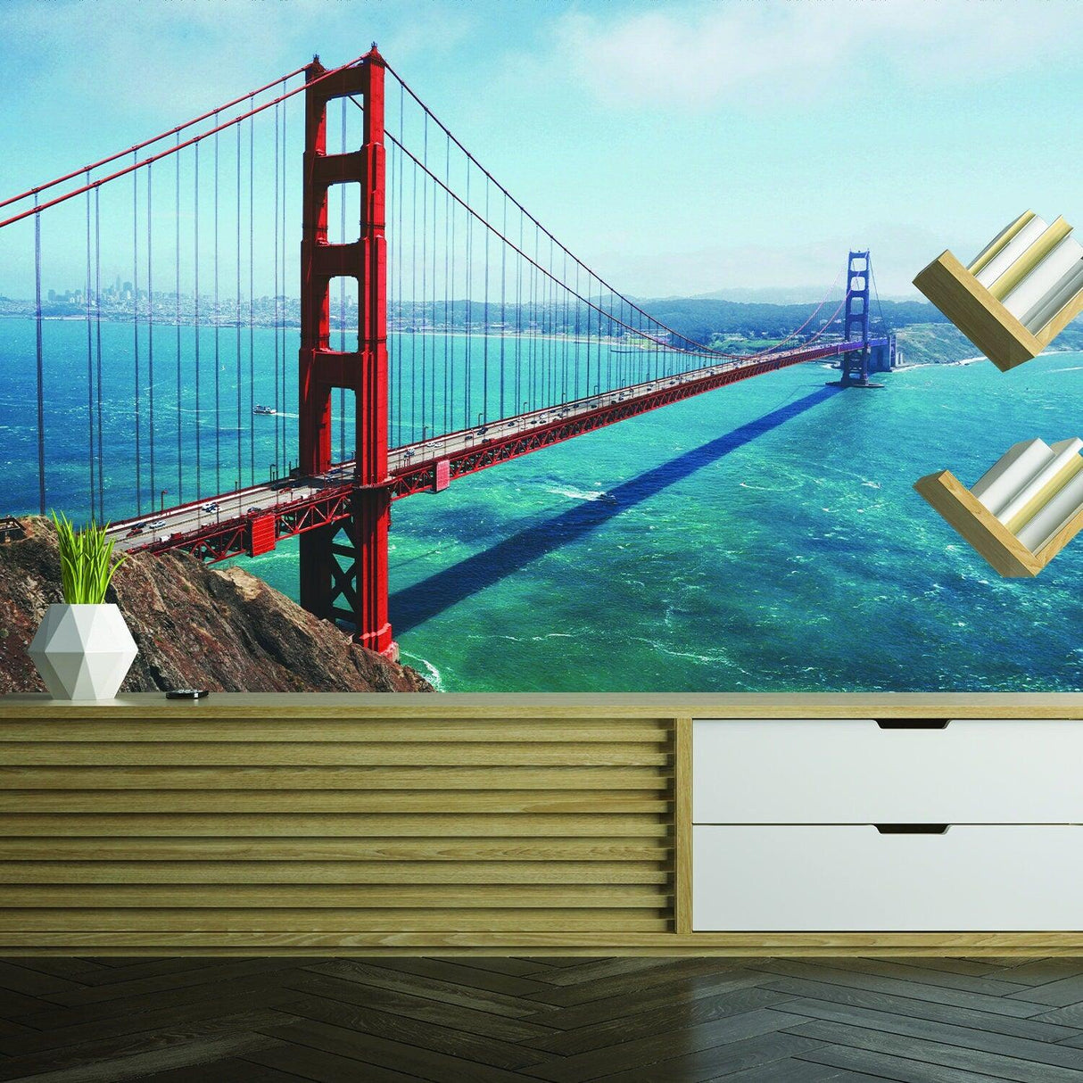 California Golden Gate Bridge Wallpaper Sticker - Wall Cover Art San Francisco Vinyl Print Room Decal - Decords