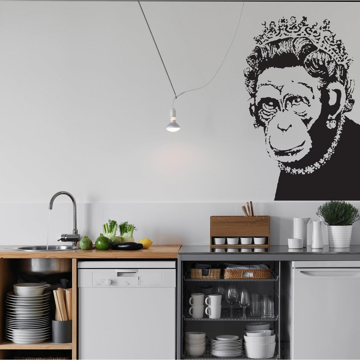 Banksy Monkey Queen Wall Art Sticker - Funny Positive Vinyl Kitchen Decal - Decords