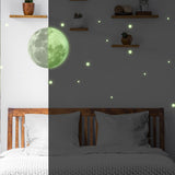 Glow In The Dark Full Moon And Star Wall Sticker - Bedroom Ceiling Decoration Large Glowing Decal - Decords