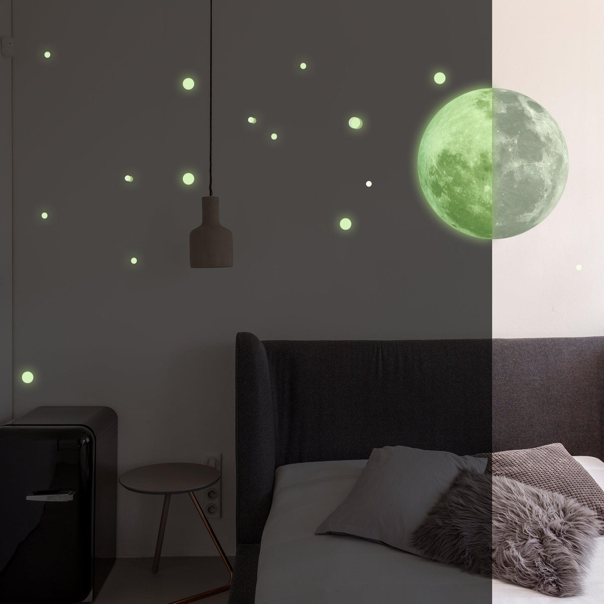 Glow In The Dark Full Moon And Star Wall Sticker - Bedroom Ceiling Decoration Large Glowing Decal - Decords