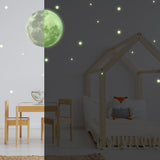 Glow In The Dark Full Moon And Star Wall Sticker - Bedroom Ceiling Decoration Large Glowing Decal - Decords