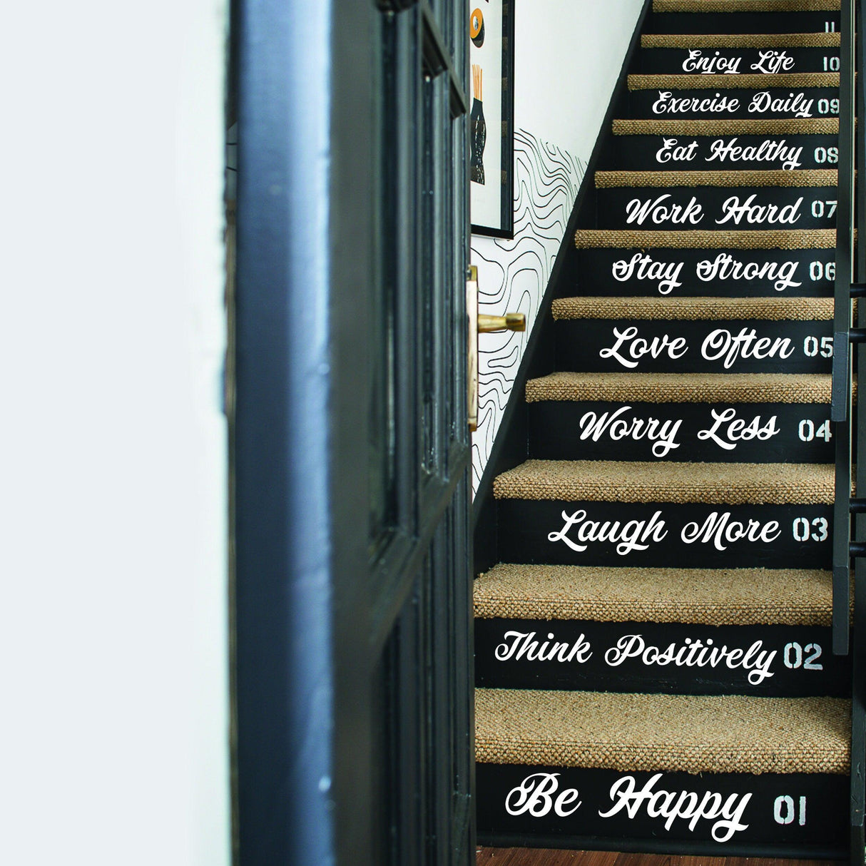 Stair Riser Step Quotes Vinyl Decals - Art Sticker Set For Stairs Steps Words Decor Decal - Decords