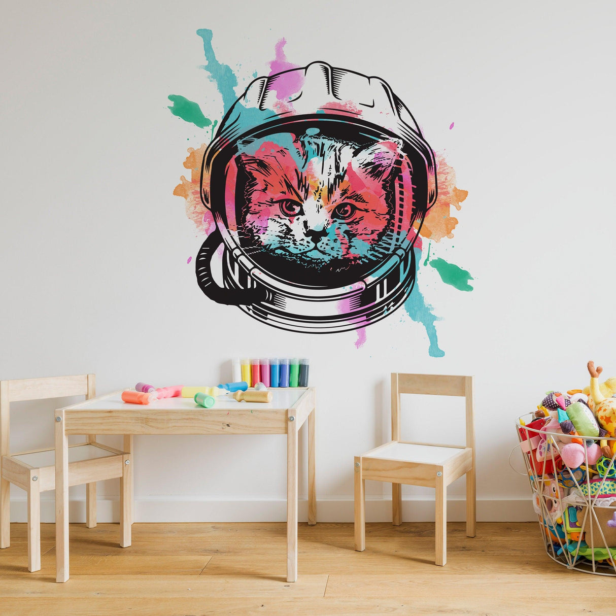 Space Cat Wall Art Decor Transfer Sticker - Funny Astronaut Kitten Decoration Decal - Decords