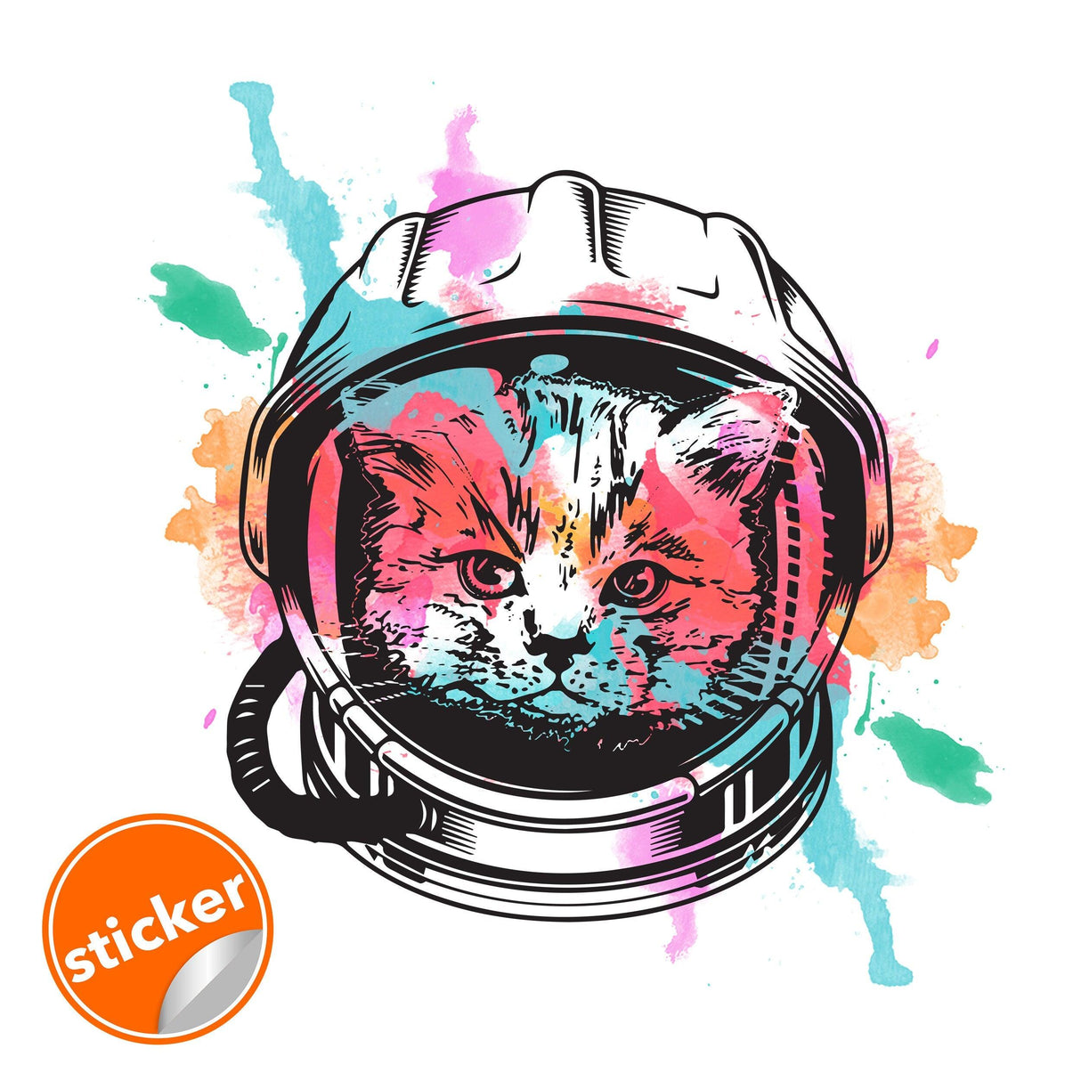 Space Cat Wall Art Decor Transfer Sticker - Funny Astronaut Kitten Decoration Decal - Decords